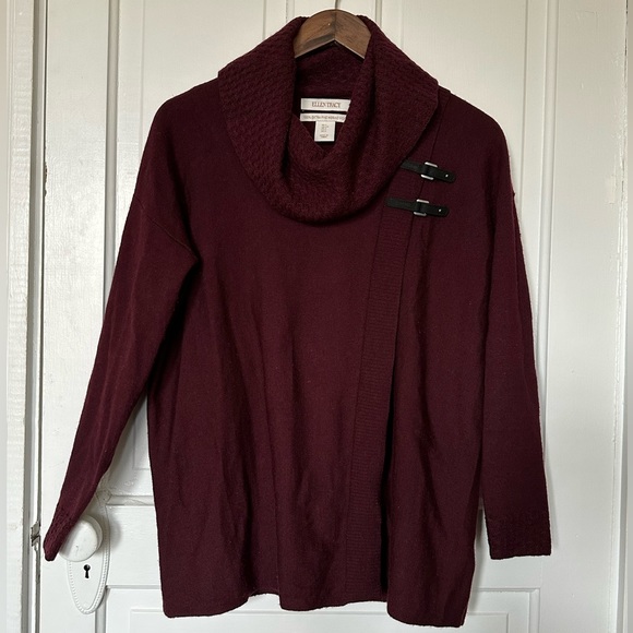 Ellen Tracy 100% Merino Wool Dark Cherry Red Wrap Sweater Small - Picture 2 of 7